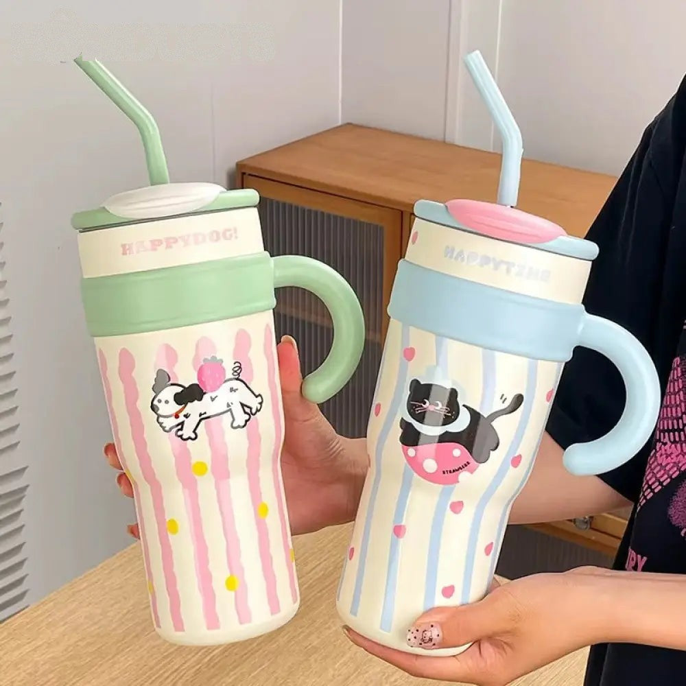 1200ml Stainless Steel Tumbler Mug with Straw Handle - Large Water Bottle