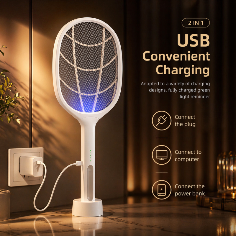 Electric Portable Mosquito Swatter Racket USB Rechargeable (2 in 1)