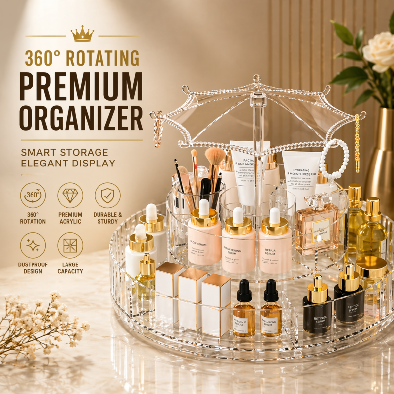 Rotatable Umbrella Cosmetic Organizer Large Capacity