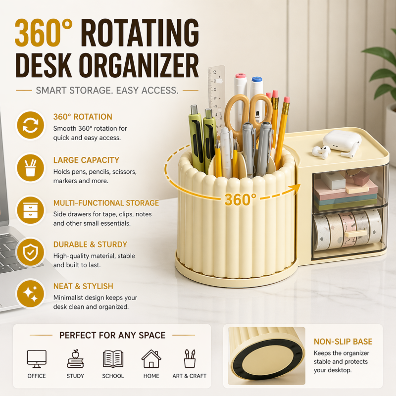 Multipurpose Drawer Cosmetic Storage Box, Multifunctional Pen Pencil Holder, Large Capacity Makeup Organizer