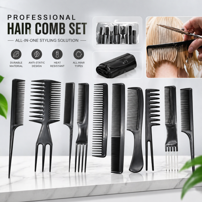 Pack of 10 Professional Hair Styling Comb Set Salon Home kit