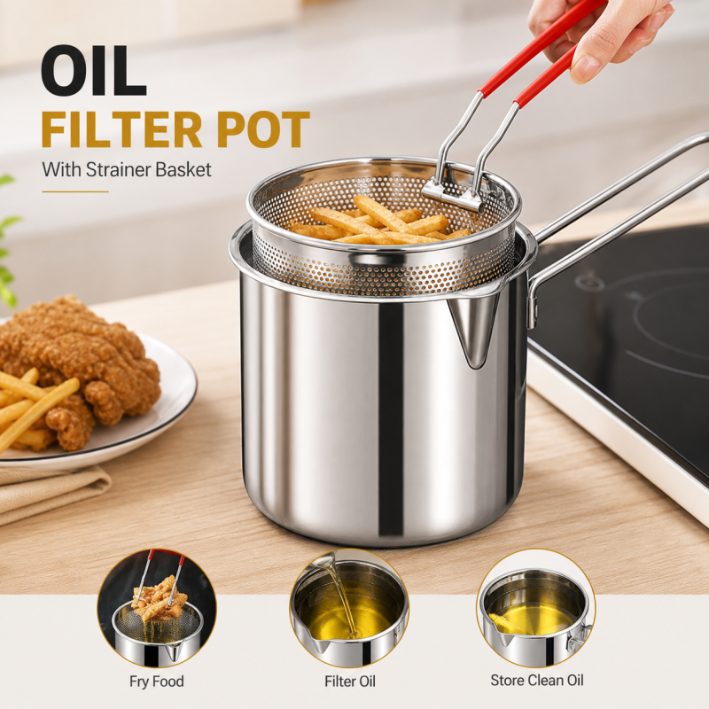 Multipurpose Fries Fryer with Strainer Basket Mesh Frying Pasta Stainless Steel Kitchen Cooking Tools