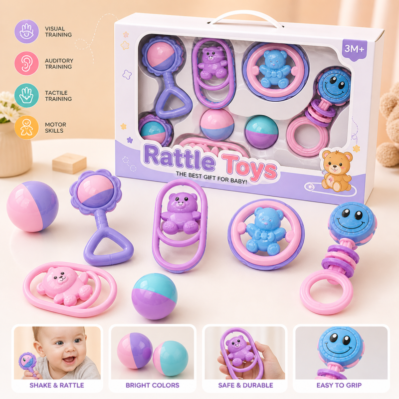 6PCS RATTLE TOYS BOX PACKING SAFETY INTELLIGENCE HAPPILY GROW MODLE S-1007