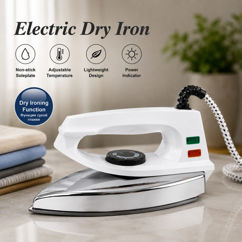 RAF Electric Dry Iron — designed for smooth gliding, fast heating, and everyday comfort. Available in multiple attractive colors to match your style. Non-Stick Soleplate ,Lightweight & Easy to Use, Suitable for All Fabrics, Durable & Reliable