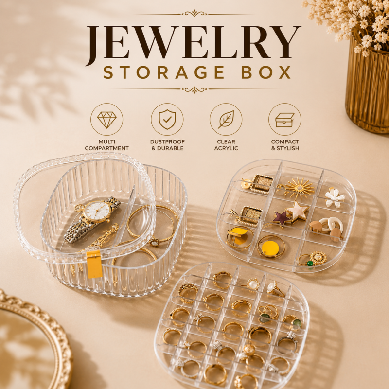 Elegant Transparent Crystal Portable Jewellery Box, Storage Organizer, Acrylic Earrings Holder, Multi-Layer Jewellery Case
