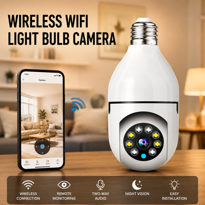 Bulb Camera Wifi 360 Degree Panoramic Night Vision Two-Way Auto Motion Detection