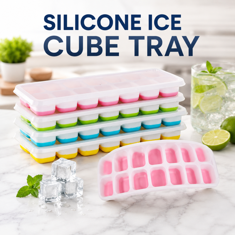 Ice Cube Tray Silicone 14 Grids with Lid Reuseabale