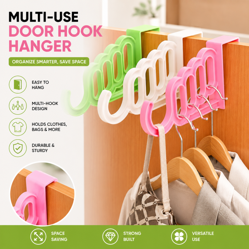 Multi-Function Wardrobe Over The Door Multi Hanger Holder with 5 Holes for Clothing and Towel