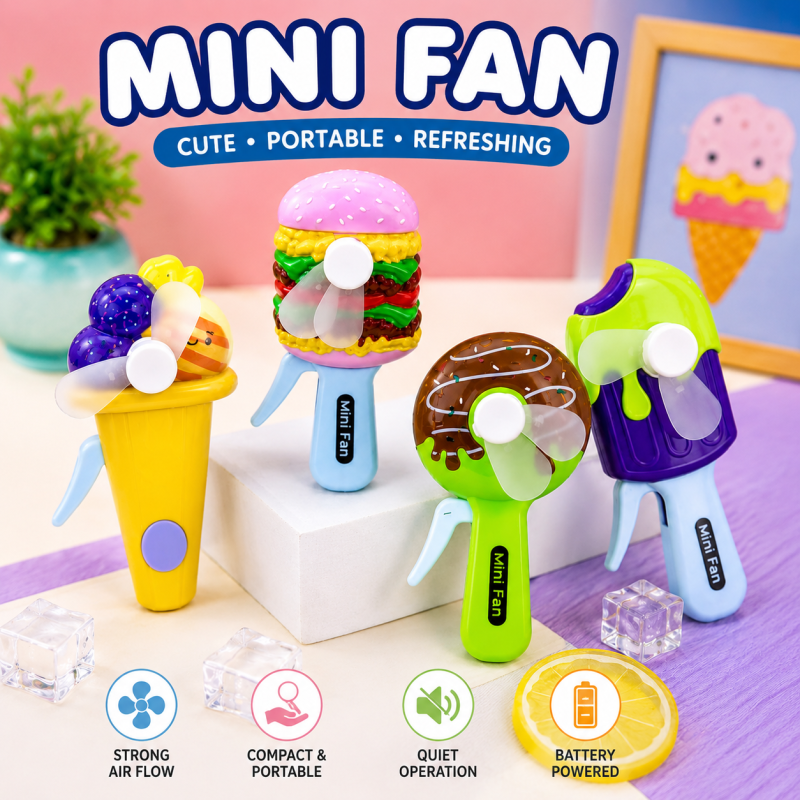Cool Style Meets Cute Fun! These adorable Mini Hand Fans are perfect for kids and dessert lovers! Cute designs, lightweight feel, and a refreshing breeze — the perfect summer accessory