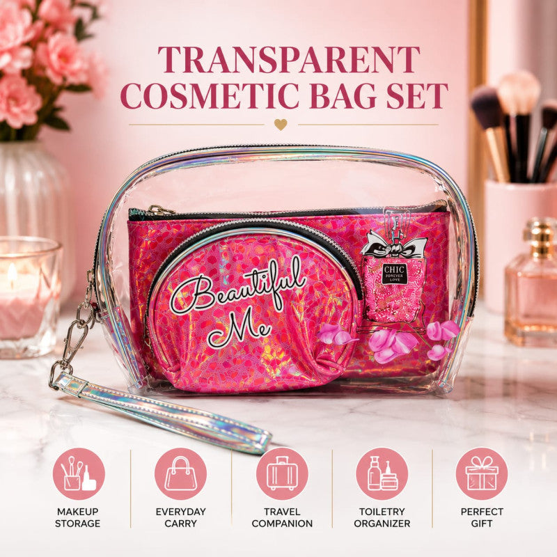 Transparent Cosmetic Bag Set pack of 3 Random Colours