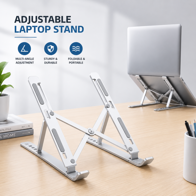 Portable Aluminum Laptop Stand | Foldable & Adjustable Metal Laptop Stand for All Laptop Sizes