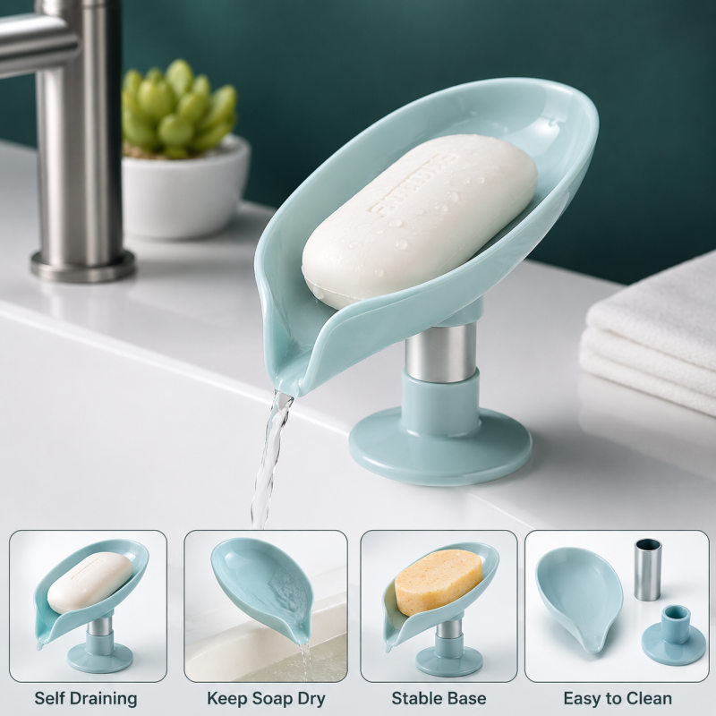 Soap Holder Leaf-Shape Self Draining Soap Dish Holder