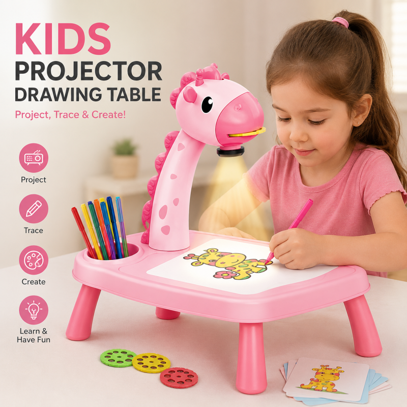 Kids LED Projector Drawing Table with Projection Board - Creative Painting Desk Toy for Graffiti Early Education Writing board and Birthday Gift