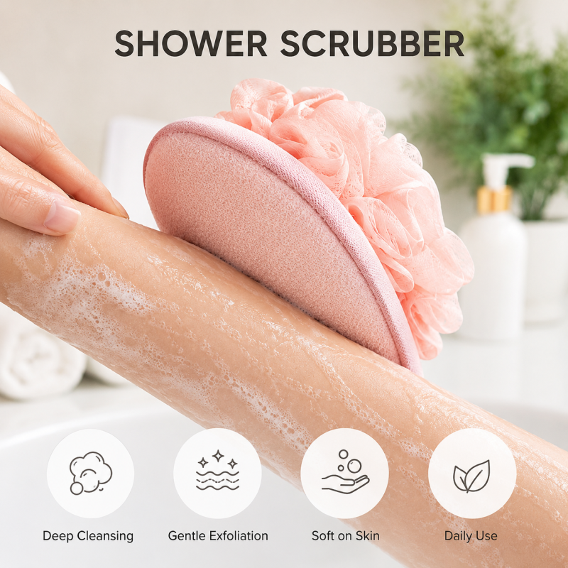 2-in-1 Soft Exfoliating Bath Glove & Shower Loofah - Gentle Skin Care, Dual-Sided for Body Scrubbing and Massage