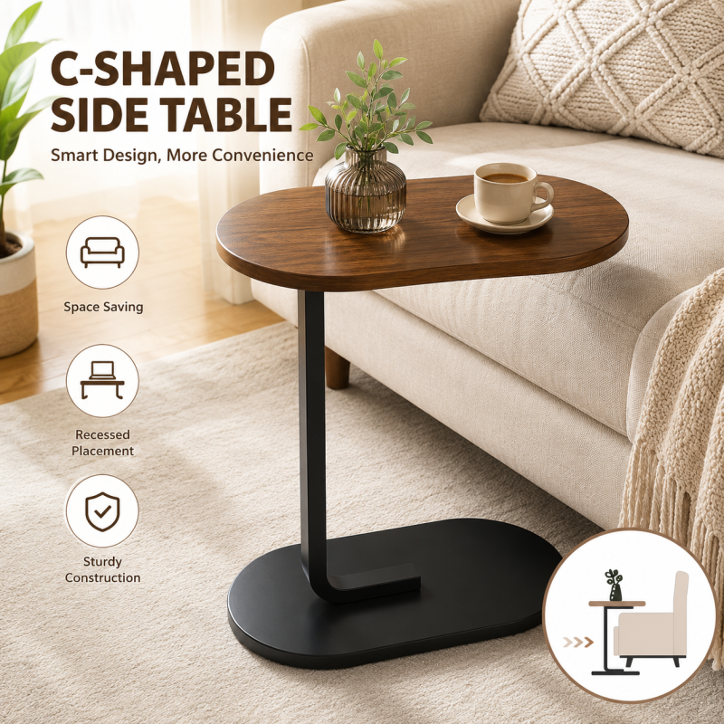 Oval Shaped 'C' Shaped Sofa Side Table Laptop Table Coffee Table