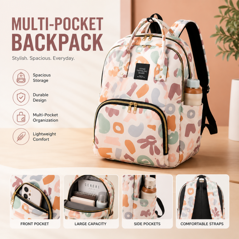 Fashion Print Nappy Backpack Bag Mummy Large Bag Mom Baby Multi-function Outdoor Travel Diaper Bags for Baby Care Stuff Random Colours
