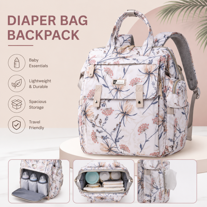 Premium Multi-Functional Diaper Backpack Designed for modern moms, this stylish and spacious diaper bag keeps all your baby essentials organized with ease