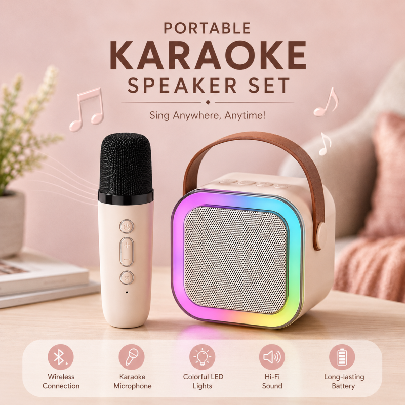 K12 Karaoke Machine | Portable Bluetooth Speaker with Wireless Mics | Family Singing Speaker