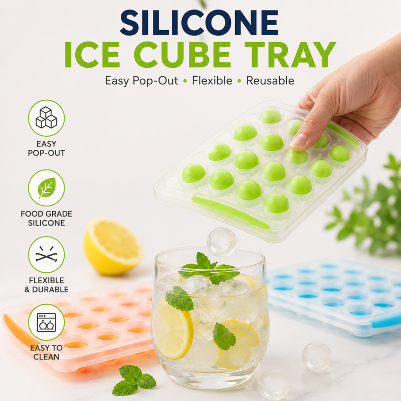 Silicone Pop Up Ice Cube Tray Easy POP Out Silicone Base Round/Heart Shaped Cubes Maker Drink Freezer Jelly Mold, Ice Cube Maker_ice maker
