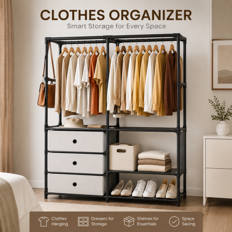 Double Row Multi-Functional Dustproof Coat Rack Plus Shoe Rack