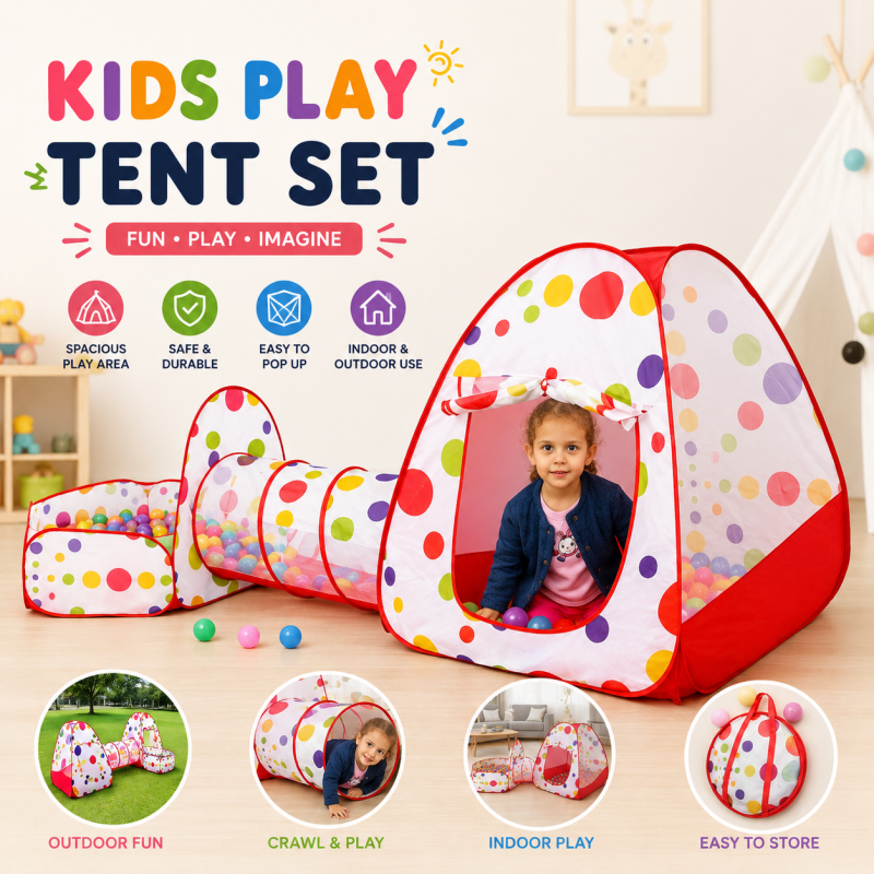 3 in 1 Kids Pop up Play Tent Crawl Tunnel Set Ball Pit Tent Playhouse Indoor Outdoor Toys