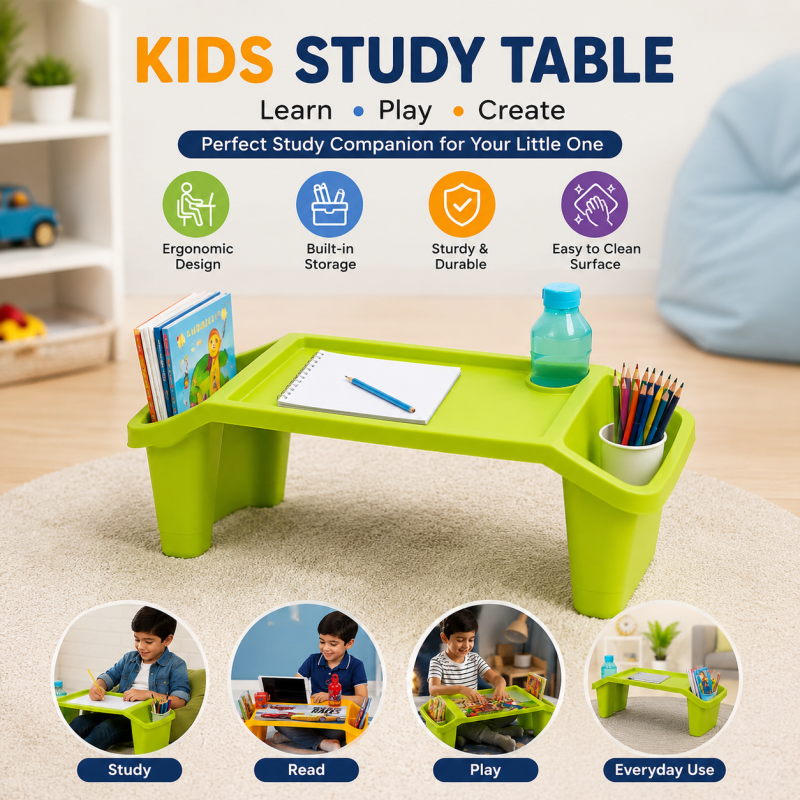 Children Portable Multipurpose Plastic Table for Kids and Adult 2 in 1 Study Mini Drawing ,Computer and Laptop Table Desk With Storage Box - Kids School Desk - Multi Colours