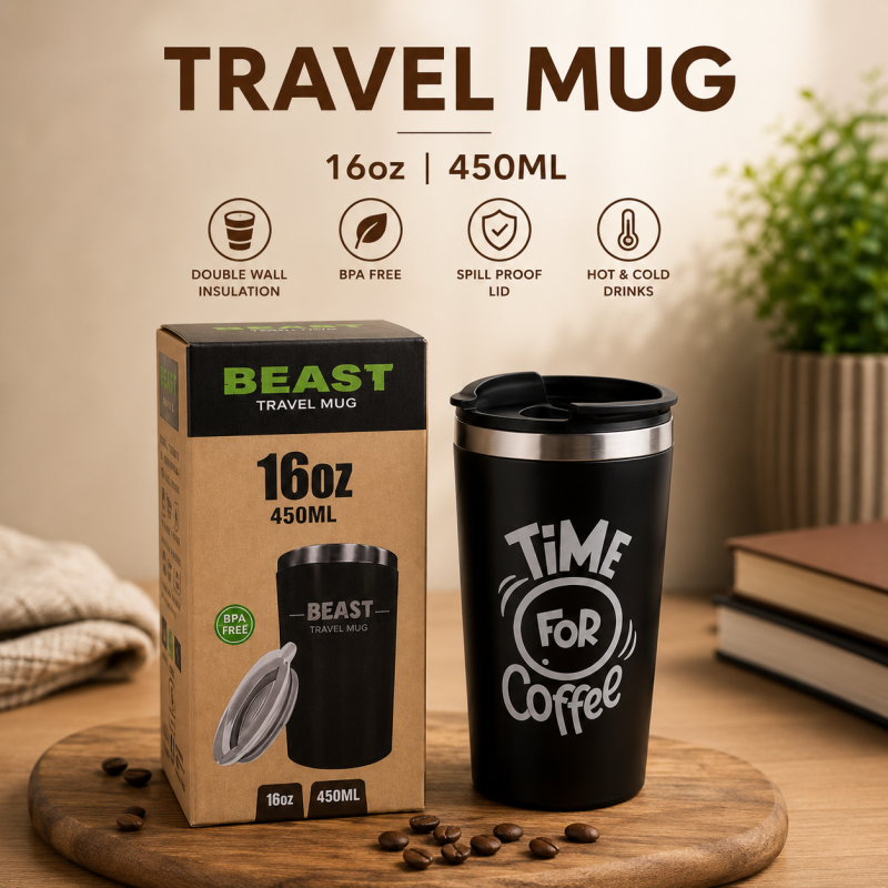 Coffee Mugs Stainless Steel 450ml Coffee Cups with Lid Time For Coffee Mugs