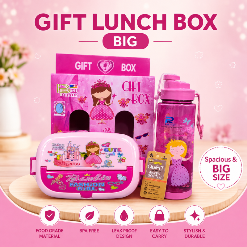 Kids Gift Box - Double Layer Kids School Lunch Box with Spoon And Water Bottle (Big)