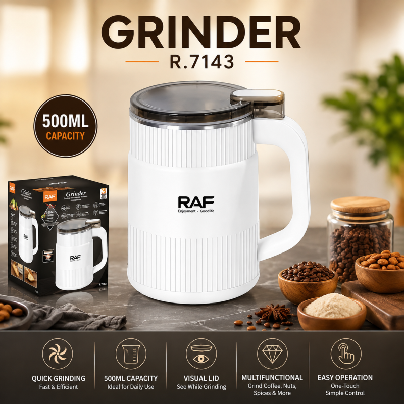 RAF Multifunction Electric Grinder | Spice, Masala Grinder Machine | Coffee and Nuts Grinder | Powder Making Machine 300Watt | RAF R-7143 Coffee Grinder 500ML