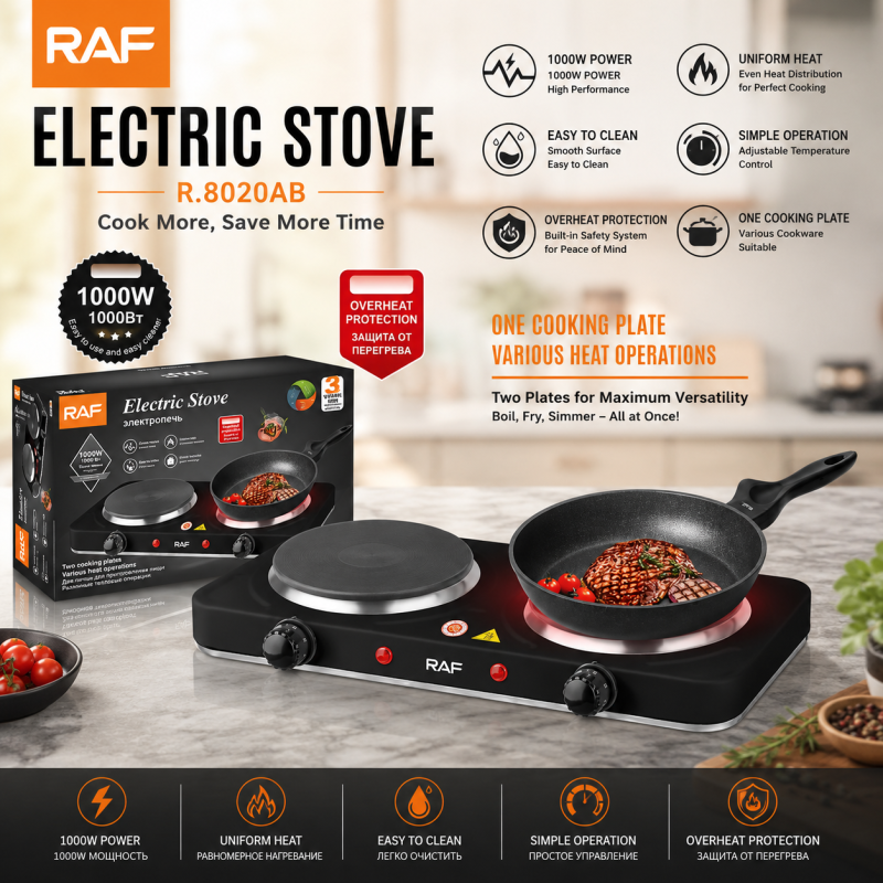 RAF R-8020AB Electric Stove, Ceramic Cooker, HotPlate, Electric Chula – 2000W