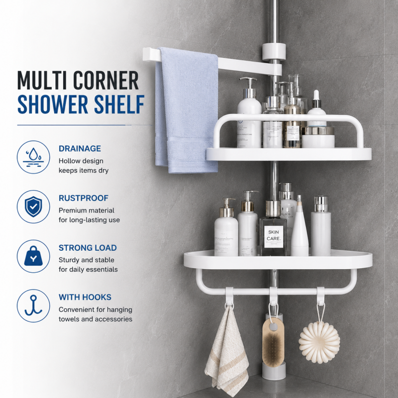 2 Layer Multi Corner Shelf – Smart Bathroom Organizer