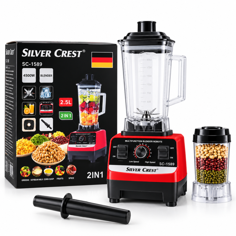 Silver Crest SC-1589 4500W Heavy Duty 2-in-1 Blender & Smoothie Maker | 2L Jar, Ice Crusher & Juicer