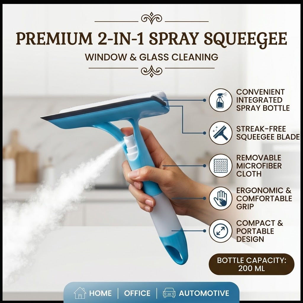 2 in 1 Window Cleaner Wiper with Sprayer – Glass Cleaning Squeegee with Water Bottle