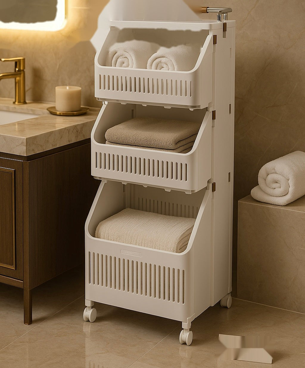 3-Tier Multipurpose Storage Rack with Wheels – Bathroom & Laundry Organizer