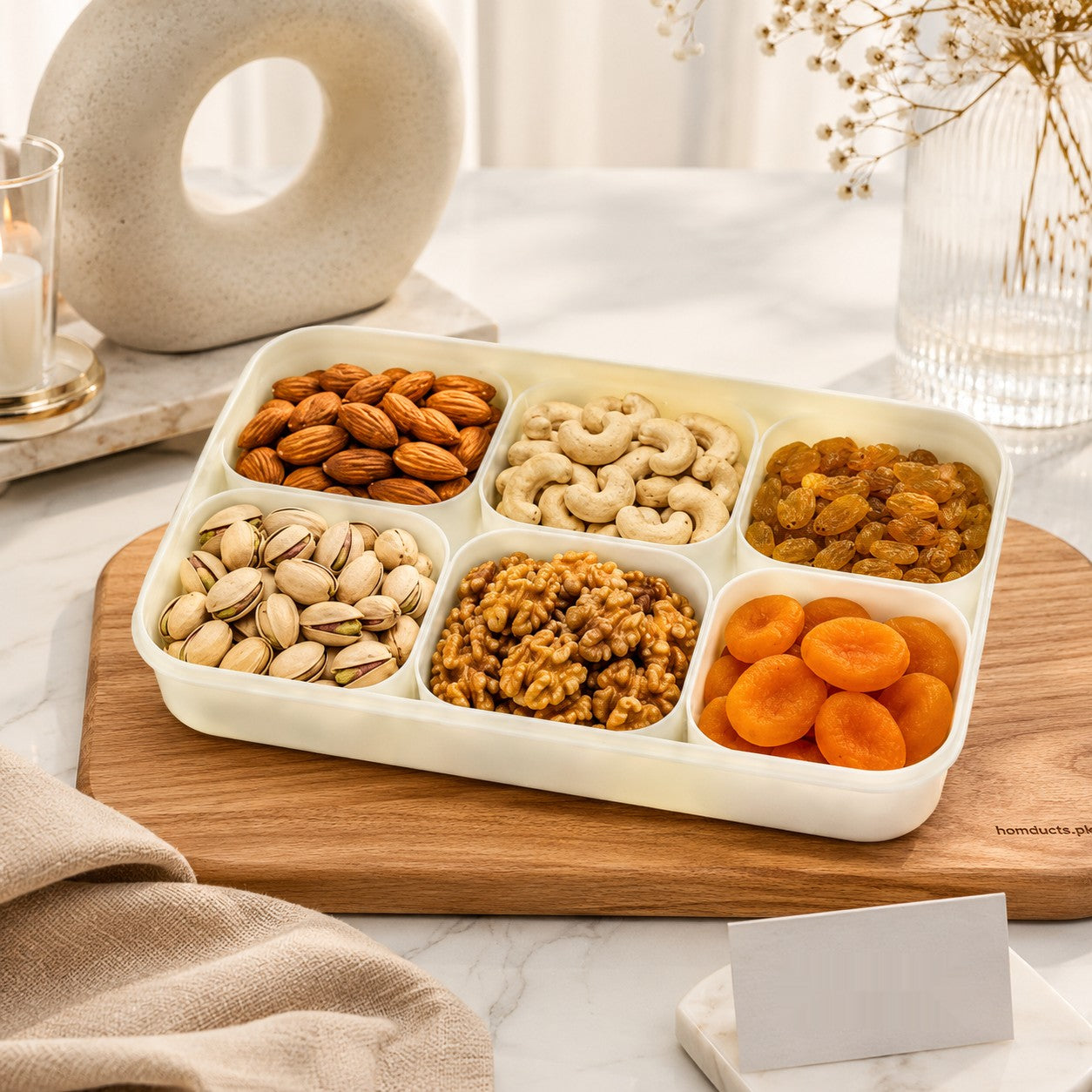 6-Compartment Snack Serving Tray with Divider | Dry Fruit, Nuts & Snack Organizer (1 PC)