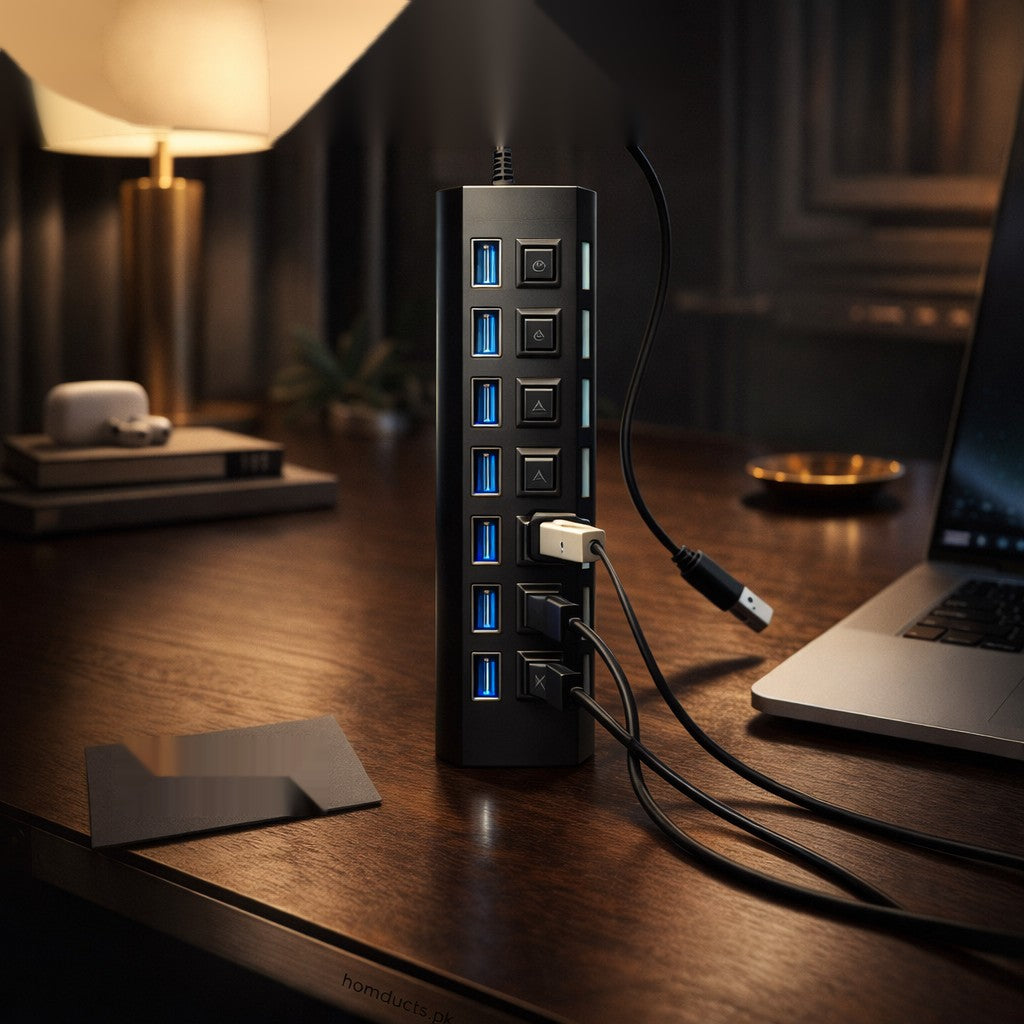 8-Port High-Speed USB Hub with Individual Power Switches – Multi USB Splitter for Laptop & PC