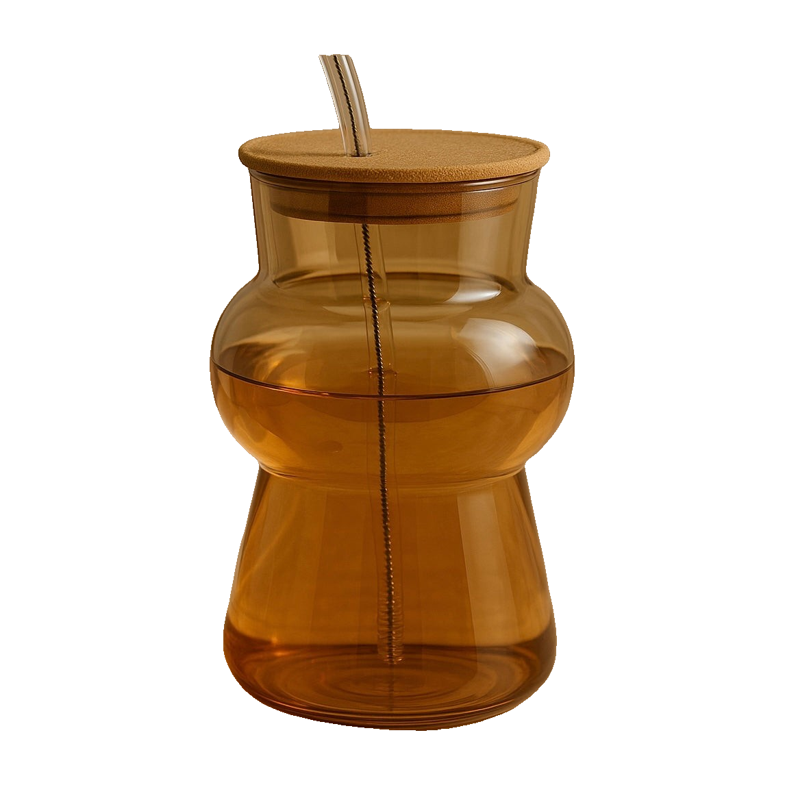 Amber Hourglass Glass Cup with Lid & Straw – Premium Reusable Drinking Cup