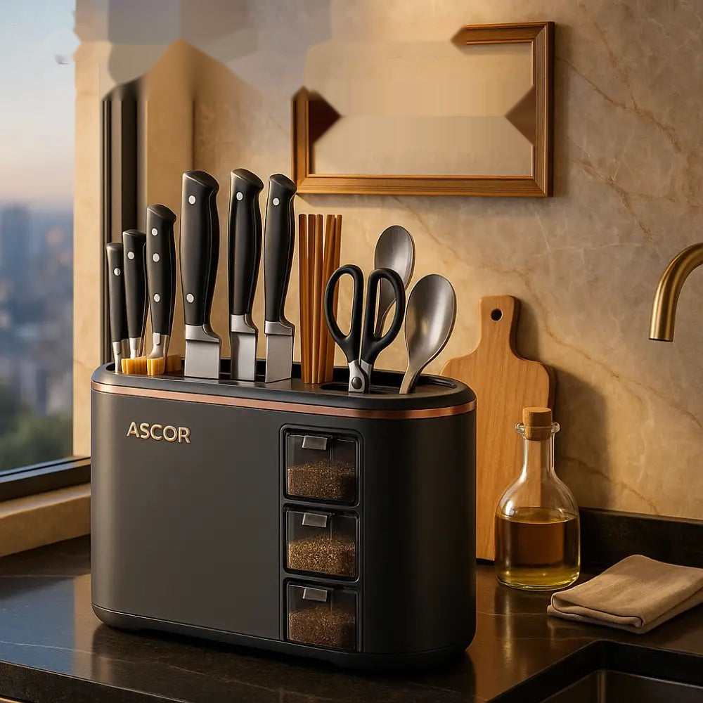 Ascor Luxe 8-in-1 Kitchen Organizer – Knife, Utensil & Spice Holder