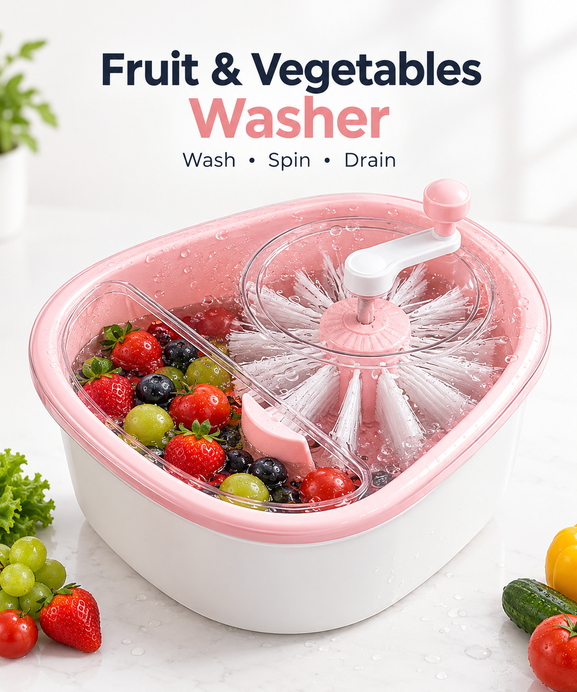 Fruit & Vegetable Washer β Manual 3-in-1 Wash, Spin & Drain Basket