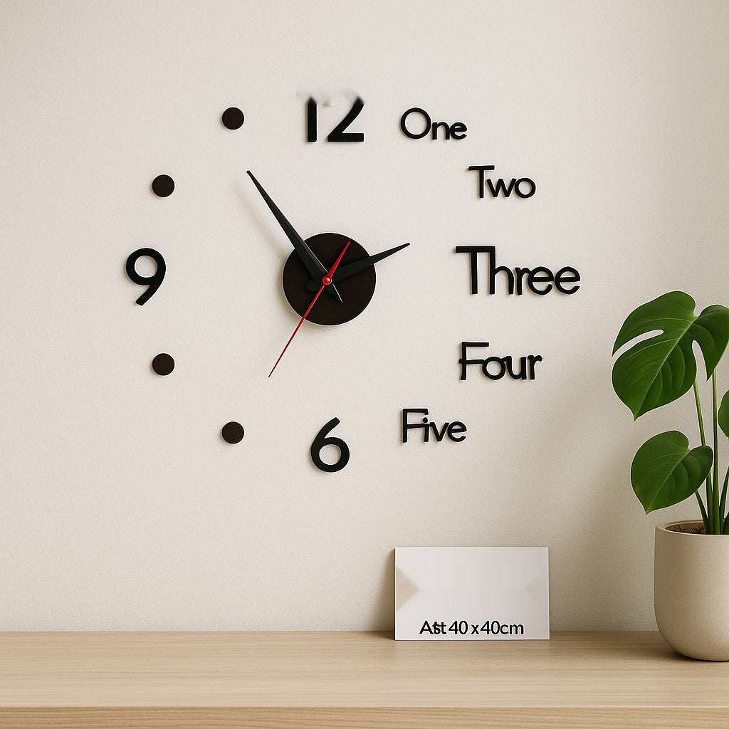 DIY 40x40cm Wall Clock Sticker Set – Modern 3D Acrylic Number Stickers for Home Décor