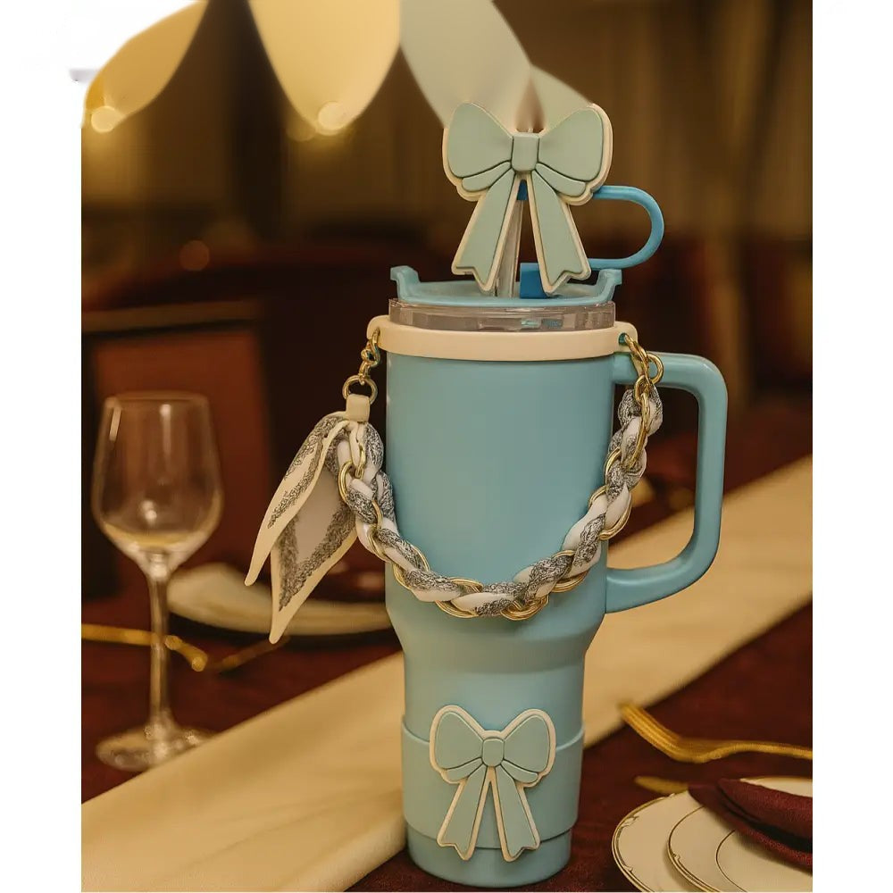 Elegant Blue Tumbler Accessory Set – Bow & Scarf Edition