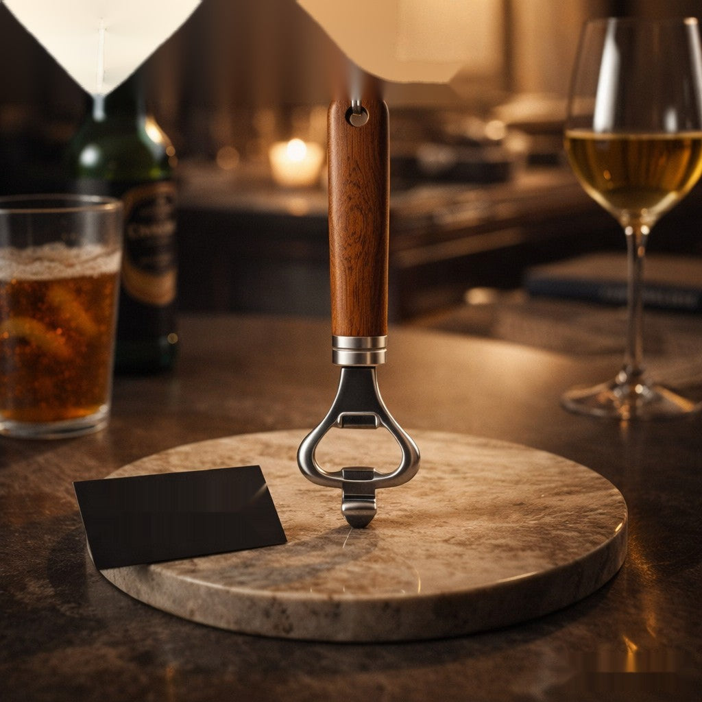 Elegant Premium Stainless Steel Bottle Opener – Luxury Wooden Handle Bar & Kitchen Tool