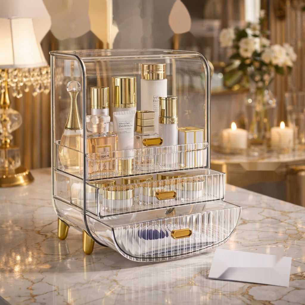 Luxury Acrylic Makeup & Skincare Organizer with Drawers – Premium Vanity Storage Box