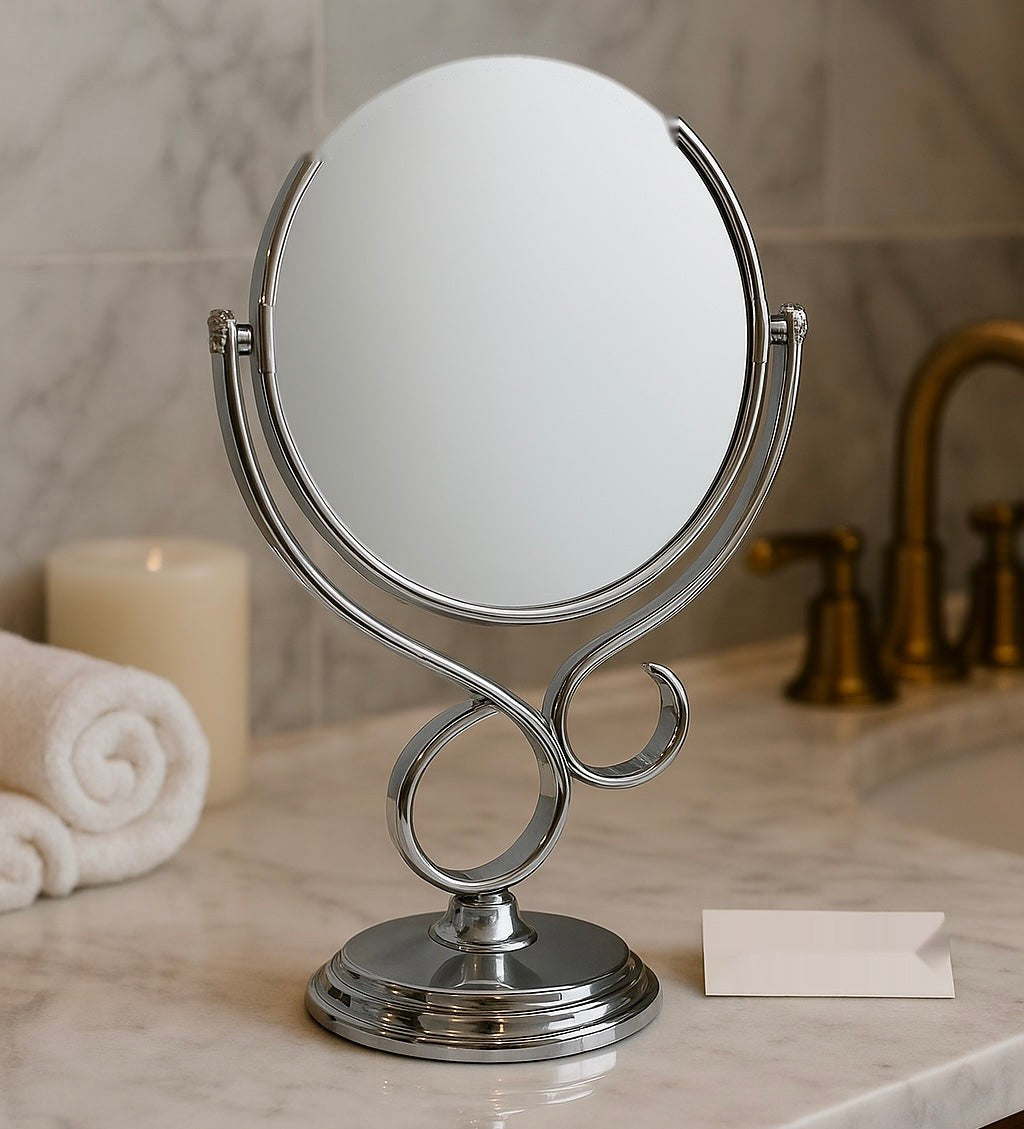 Luxury Chrome Oval Tabletop Vanity Mirror – Elegant Makeup & Bathroom Countertop Mirror