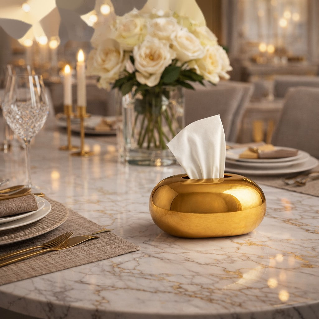 Luxury Gold Tissue Box Holder – Elegant Decorative Tissue Dispenser for Living Room & Office