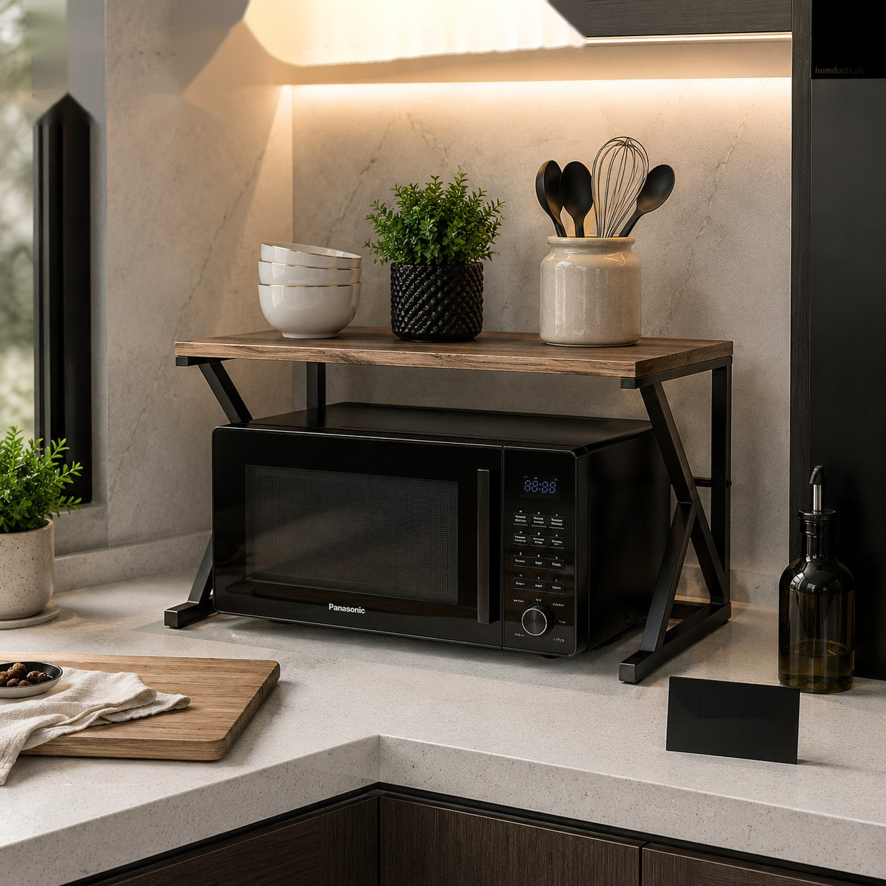 Luxury Industrial Kitchen Countertop Organizer Shelf Stand for Microwave, Coffee Station & Spice Storage