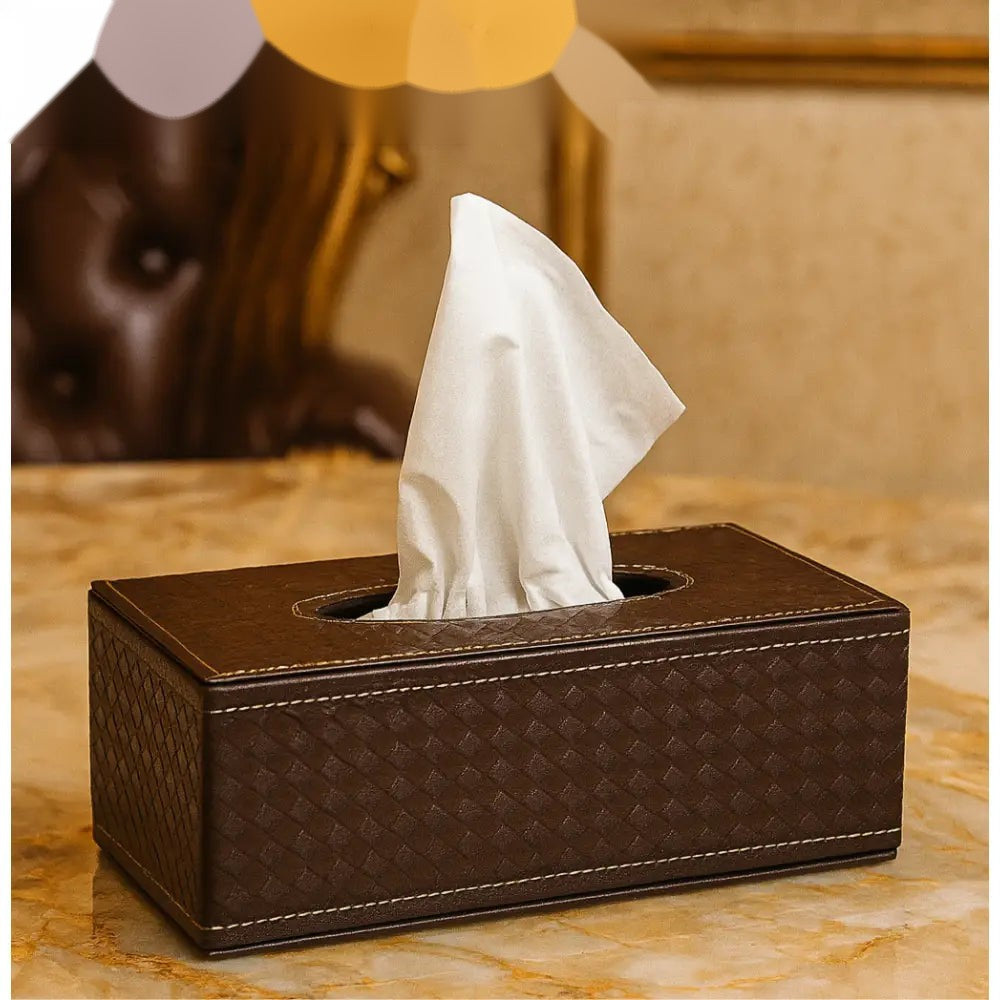 Luxury Woven Leather Tissue Box – Elegant Tabletop Dispenser