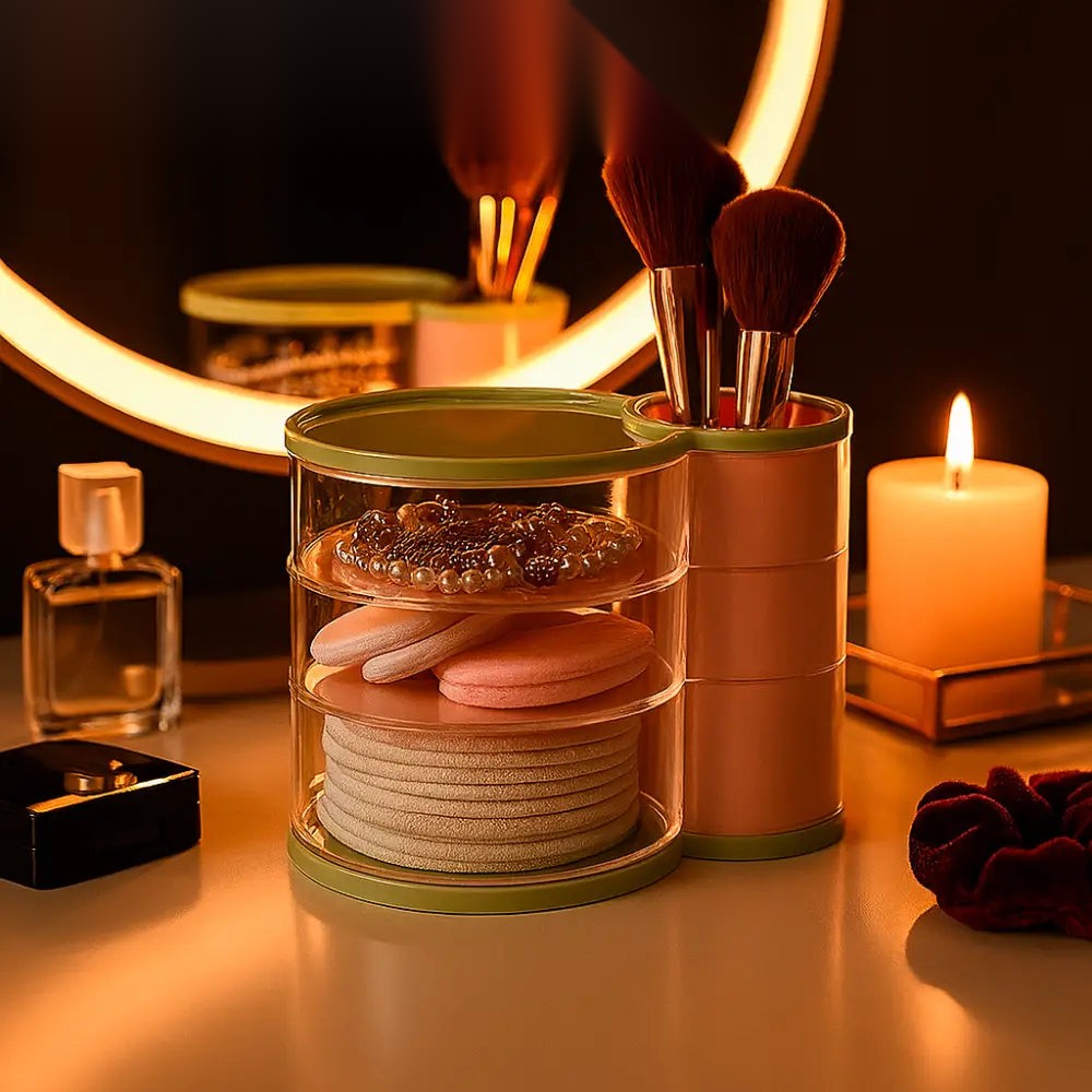 Pastel Rotating Makeup Organizer with Brush Holder