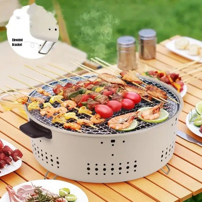 Portable Charcoal Grill with Wood Handles – Outdoor Tabletop BBQ for Camping & Picnics