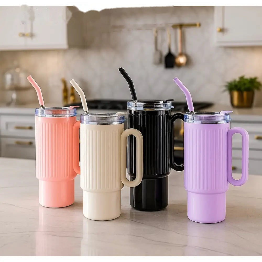 Premium 1200ml Insulated Stainless Steel Tumbler with Handle & Straw